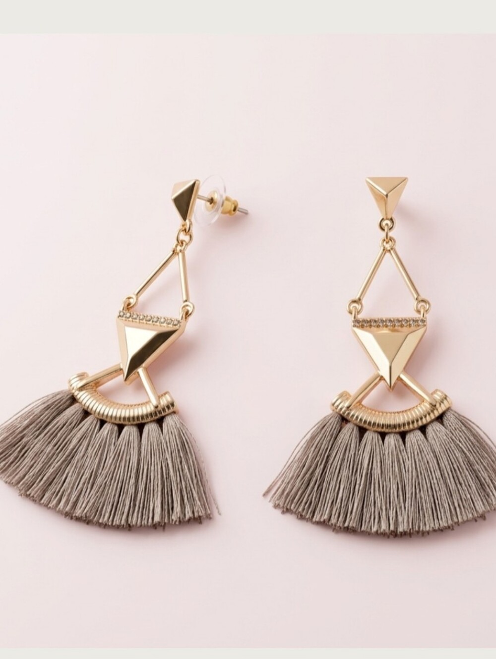 Vintage RJ Graziano Gold Geometric Tassel Drop Earrings